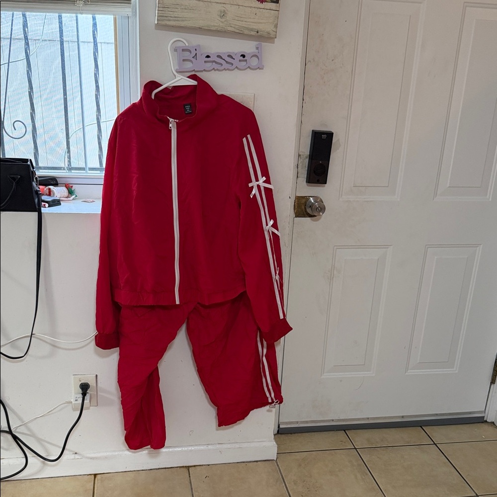 Red Tracksuit with White Stripes and pant set